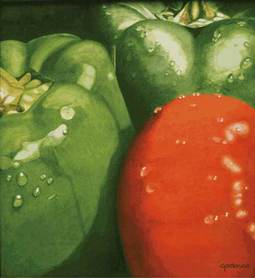 Green Peppers and Tomato by Gordonna